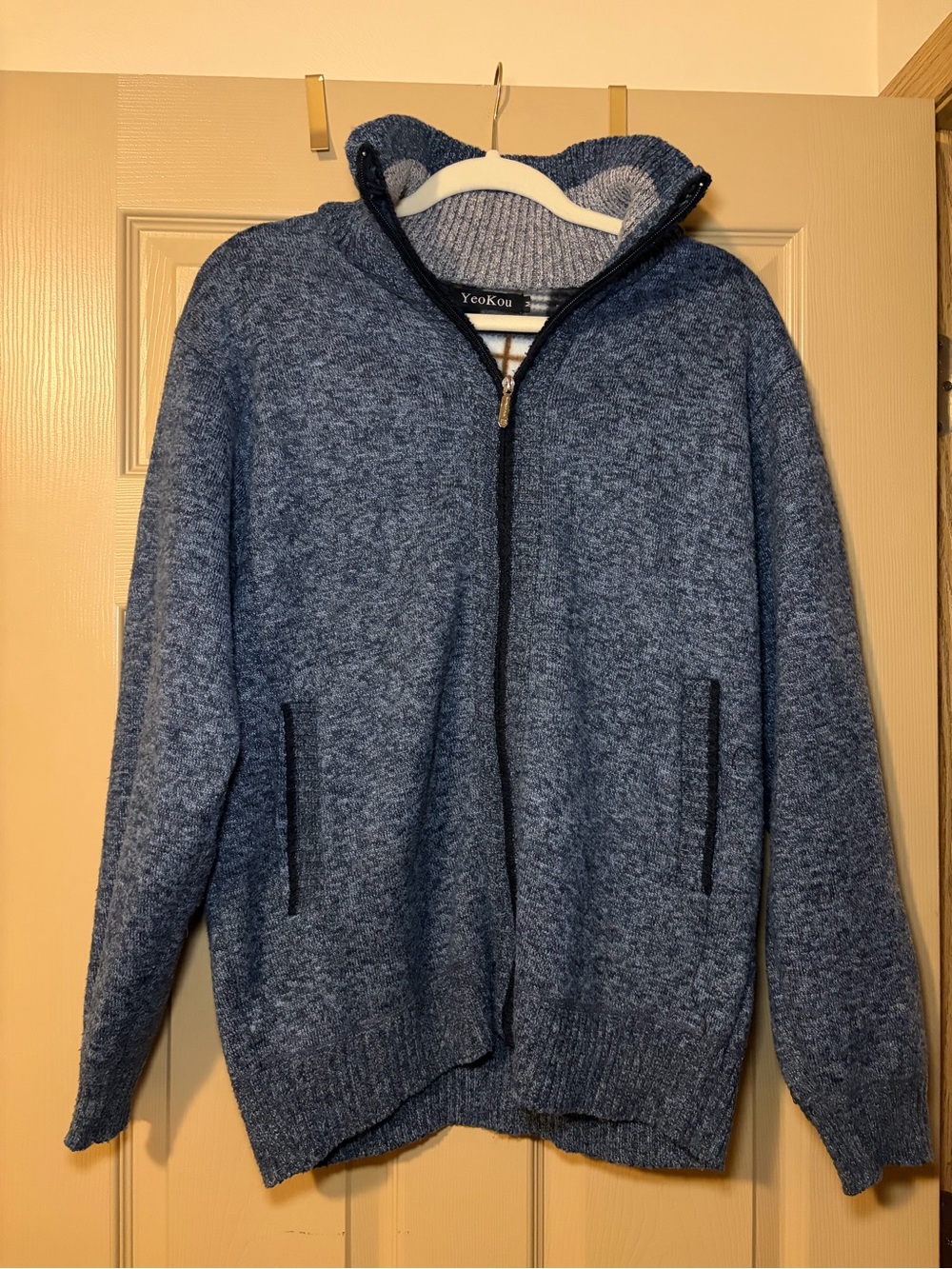 Yeokou Men’s Navy Full-Zip Sweater with Interior Fleece
